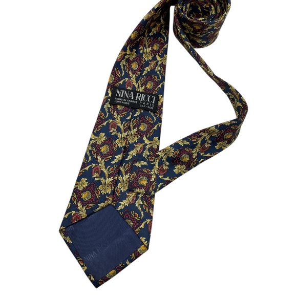 NINA RICCI Navy/Gold/Burgundy Baroque Lion Head Silk LUXURY Tie HANDMADE FRANCE - Picture 2 of 4